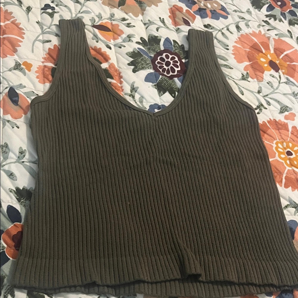 Khaki Ribbed Knit Tank Top